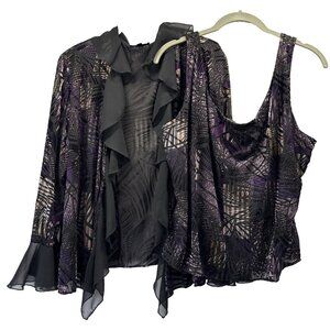 Escape Top & Jacket Y2K XL Purple Black Burnout‎ Whimsygoth Fairy Ruffle Vintage